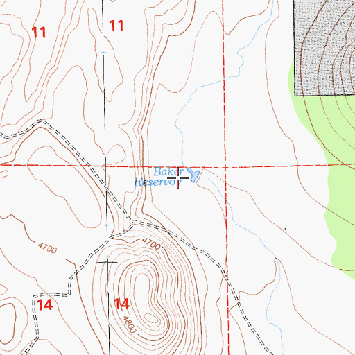 Topographic Map of Baker Reservoir, CA