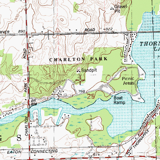 Topographic Map of Indian Landing-Charlton Park Historical Marker, MI