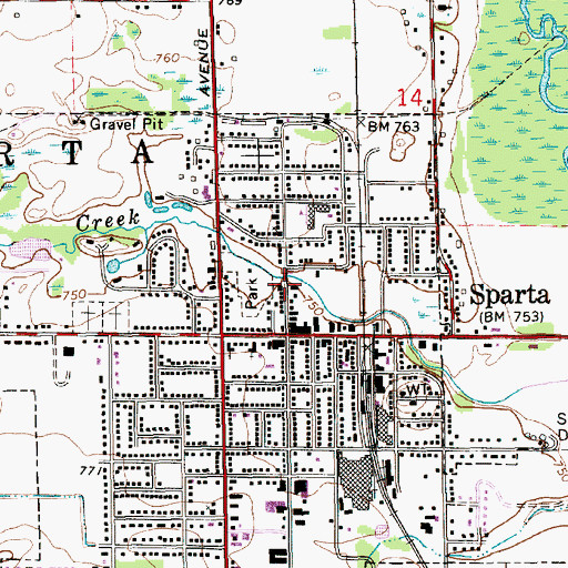 Topographic Map of Sparta Township Library, MI