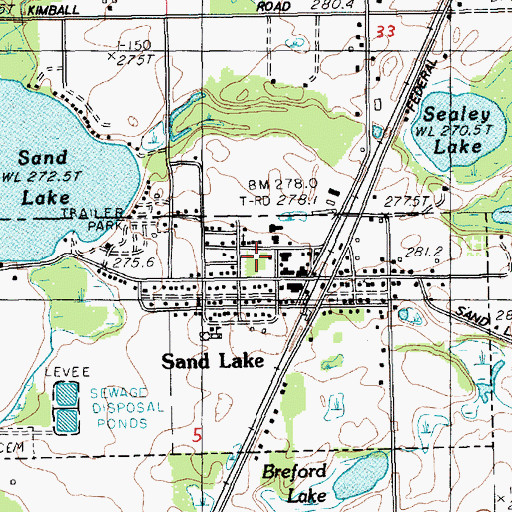 Topographic Map of Sand Lake Post Office, MI