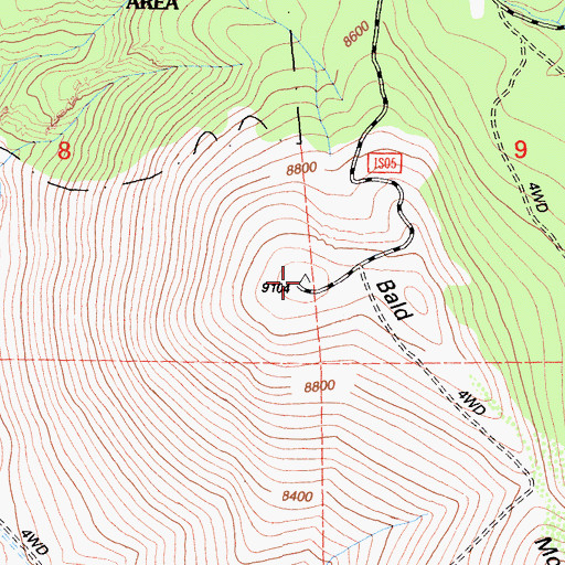 Topographic Map of Bald Mountain, CA