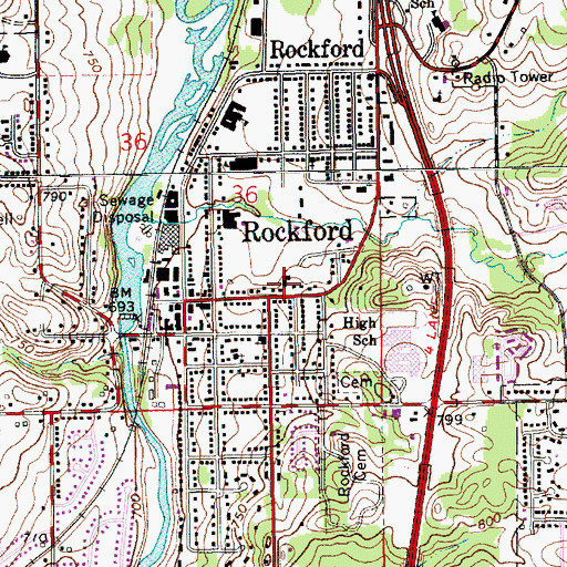 Topographic Map of Rockford Baptist Church, MI
