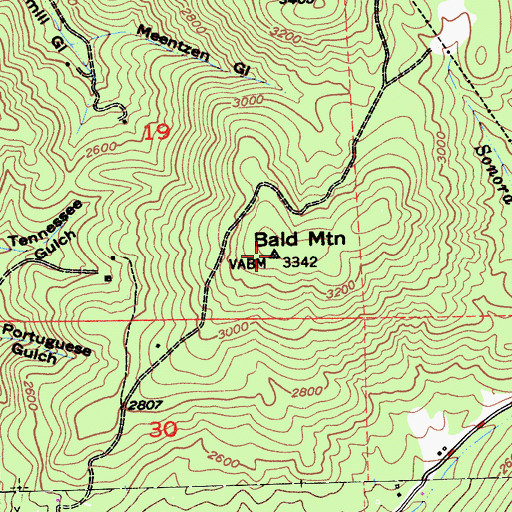 Topographic Map of Bald Mountain, CA