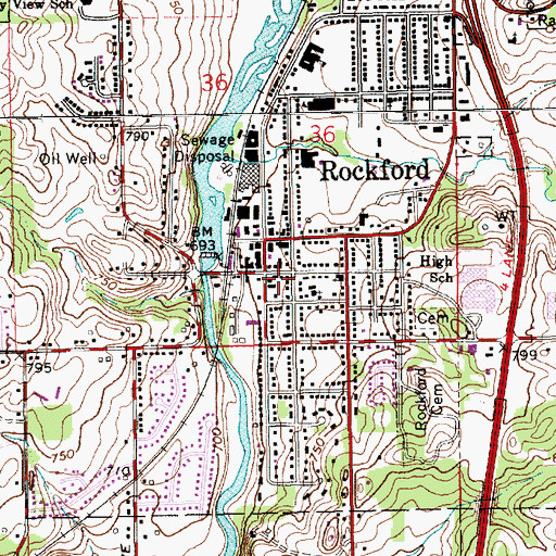 Topographic Map of Rockford Department of Public Safety - Fire Facility, MI
