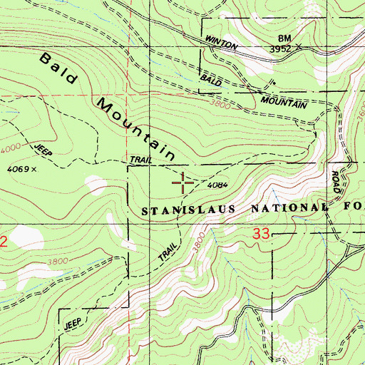 Topographic Map of Bald Mountain, CA