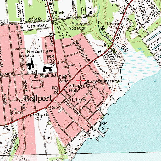 Topographic Map of Bellport Village Historic District, NY