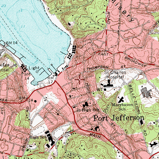 Topographic Map of Port Jefferson Village Historic District, NY