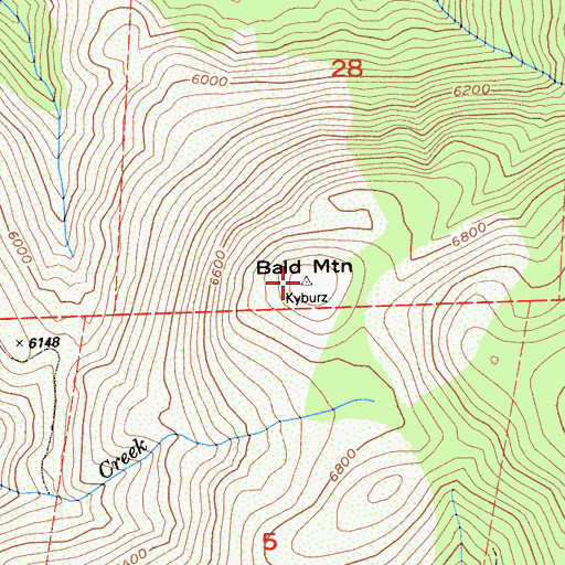 Topographic Map of Bald Mountain, CA
