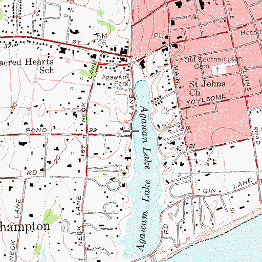 Topographic Map of Southampton Village Historic District, NY