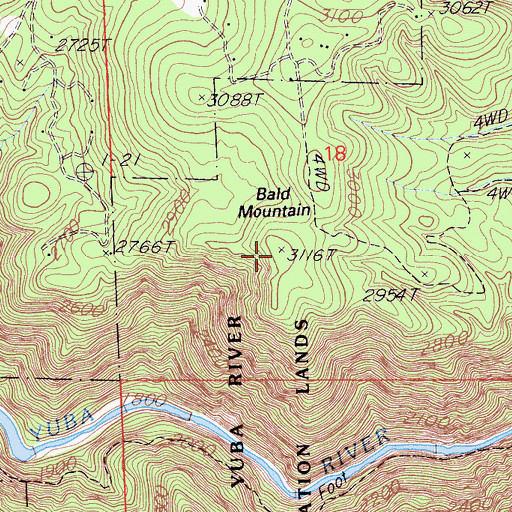 Topographic Map of Bald Mountain, CA