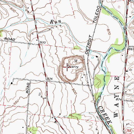 Topographic Map of Blue Rock Quarry, OH