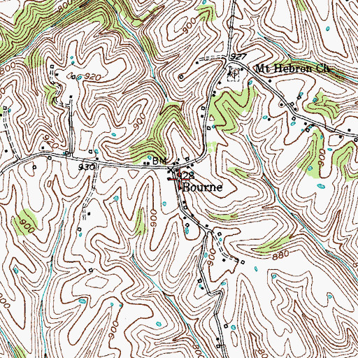 Topographic Map of Bourne Post Office (historical), KY