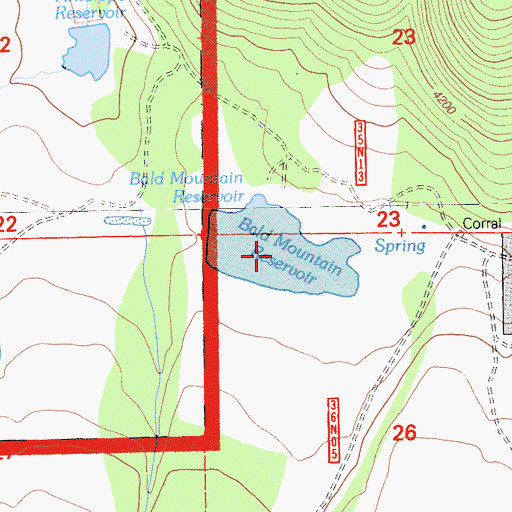 Topographic Map of Bald Mountain Reservoir, CA