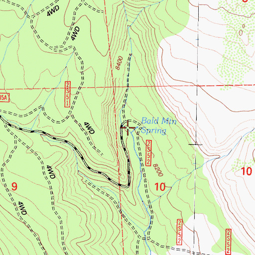 Topographic Map of Bald Mountain Spring, CA
