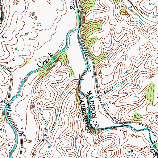 Topographic Map of East Fork Paint Lick Creek, KY