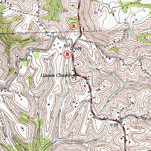Topographic Map of Gunns Chapel Cemetery, KY
