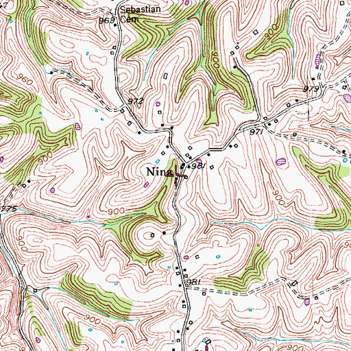 Topographic Map of Nina Post Office (historical), KY