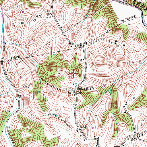 Topographic Map of Sebastian Cemetery, KY