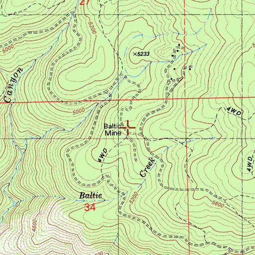 Topographic Map of Baltic Mine, CA