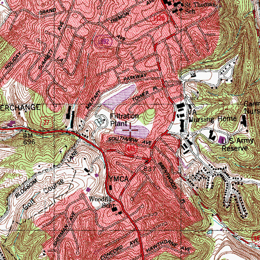 Topographic Map of Covington Reservoirs, KY