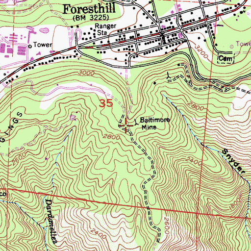 Topographic Map of Baltimore Mine, CA