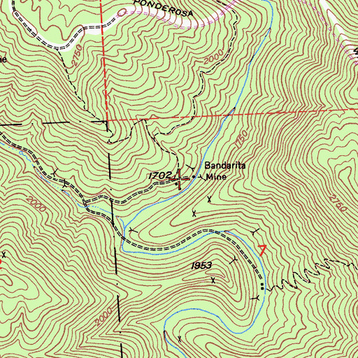 Topographic Map of Bandarita Mine, CA