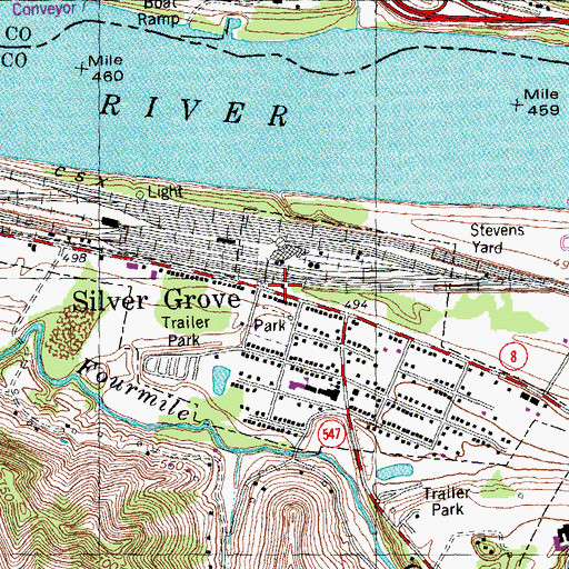 Topographic Map of Stevens Railroad Station (historical), KY