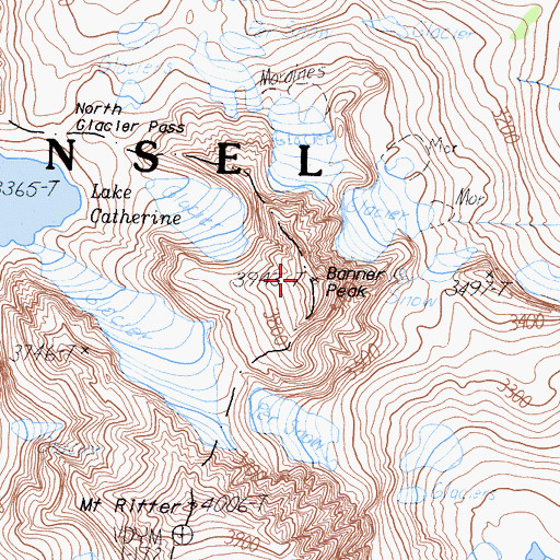 Topographic Map of Banner Peak, CA