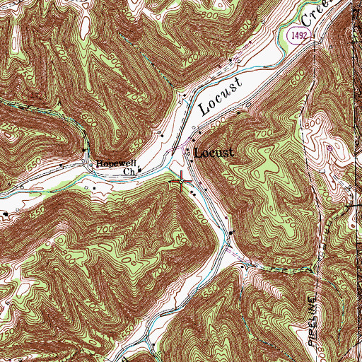 Topographic Map of Locust Post Office (historical), KY