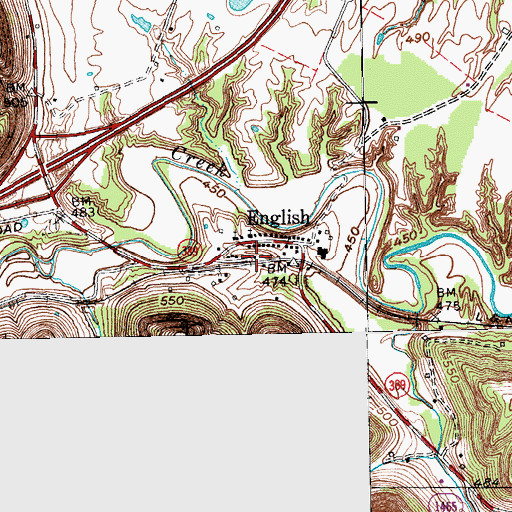 Topographic Map of English Railroad Station (historical), KY