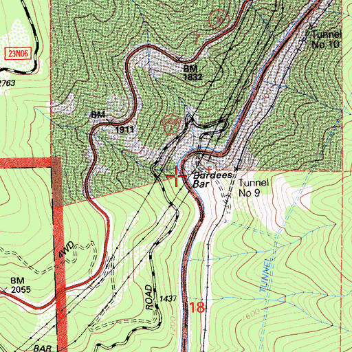 Topographic Map of Bardees Bar, CA