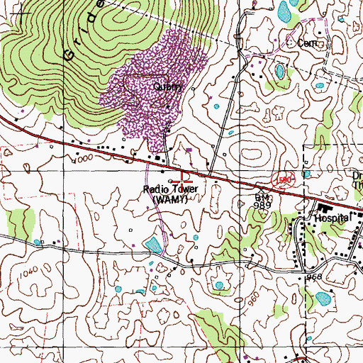 Topographic Map of WAMY Radio Tower, KY