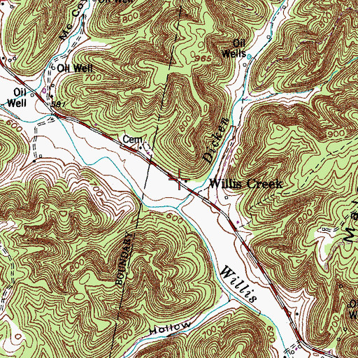 Topographic Map of Willis Creek Post Office (historical), KY