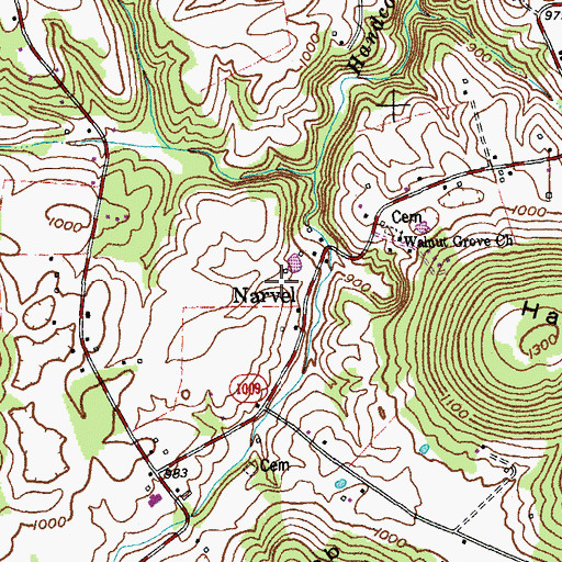 Topographic Map of Narvel Post Office (historical), KY