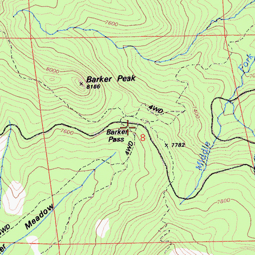 Topographic Map of Barker Pass, CA