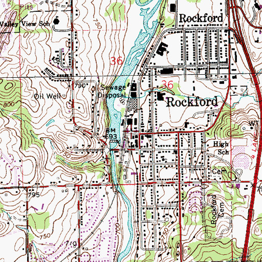 Topographic Map of Rockford Post Office, MI
