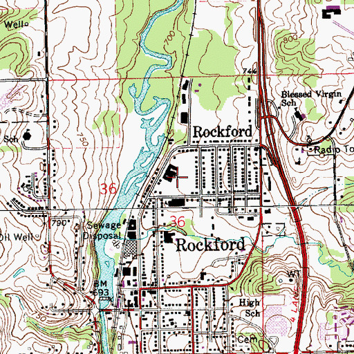 Topographic Map of Rockford Public Schools Administration Building, MI