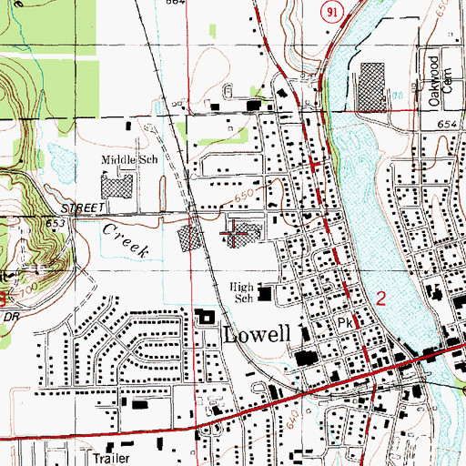 Topographic Map of Lowell Middle School, MI