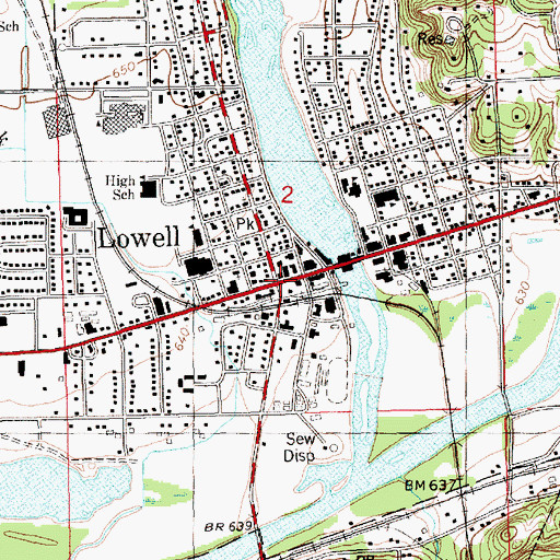 Topographic Map of Lowell Area Historical Museum, MI