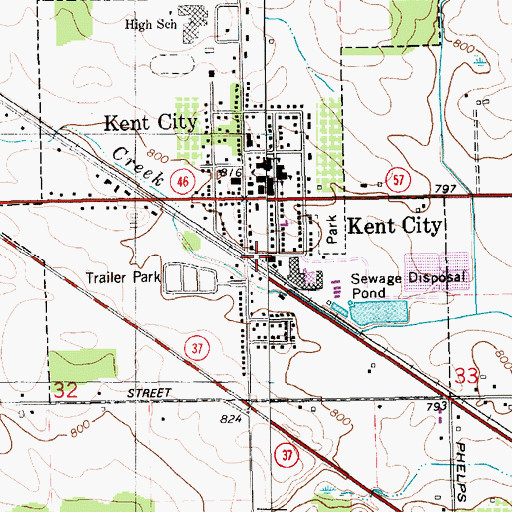 Topographic Map of Kent City Station, MI