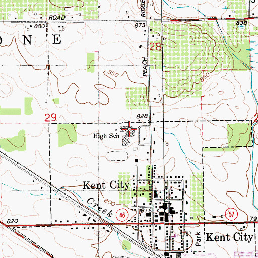 Topographic Map of Kent City High School, MI