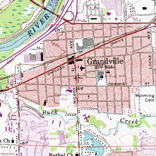 Topographic Map of Grandville United Methodist Church, MI