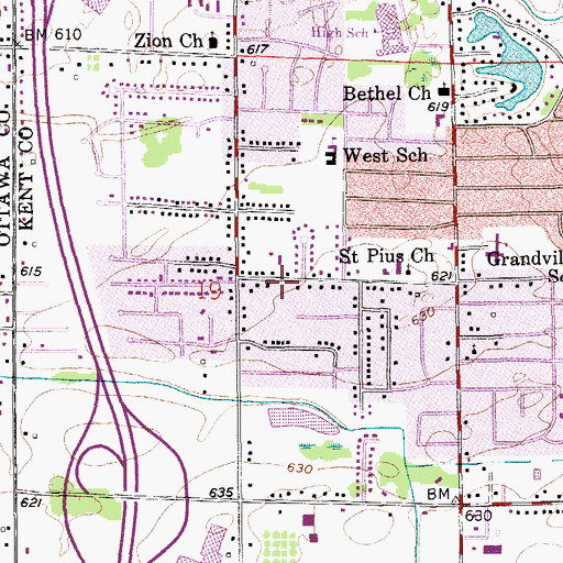 Topographic Map of Grandville Protestant Reformed Church, MI