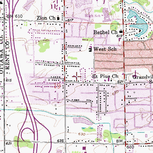 Topographic Map of Grandville Baptist Church, MI