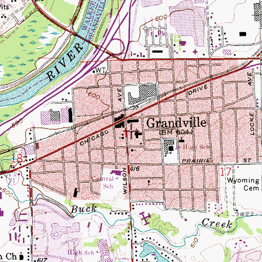 Topographic Map of Grandville First Reformed Church, MI
