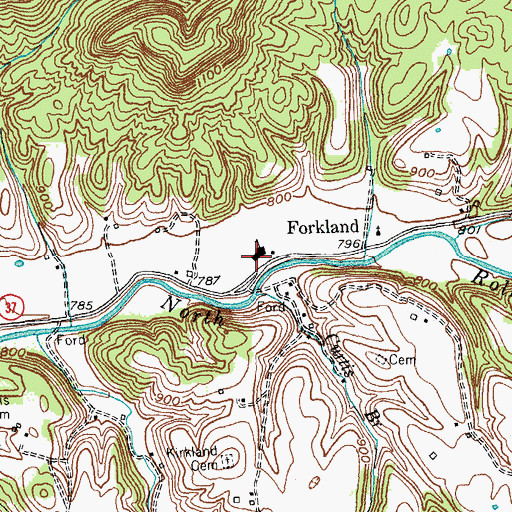 Topographic Map of Forkland Community Center, KY