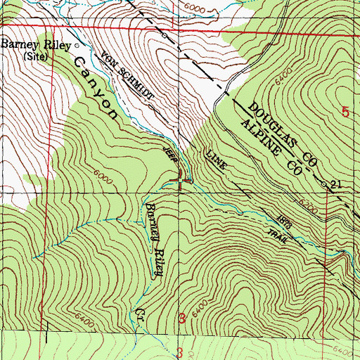 Topographic Map of Barney Riley Creek, CA