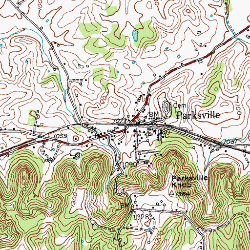 Topographic Map of Parksville Railroad Station (historical), KY