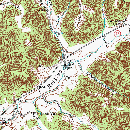 Topographic Map of Rolling Fork Church (historical), KY
