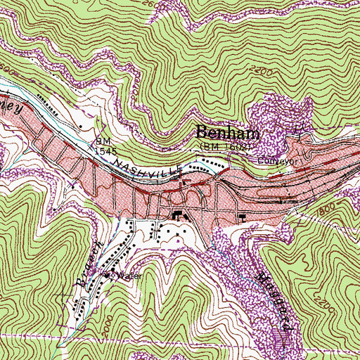 Topographic Map of Benham Railroad Station (historical), KY